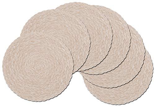SHACOS Round Braided Placemats Set of 6 Washable Kitchen Table Placemats 15 inch for Home Wedding Party (T-Beige, 6)