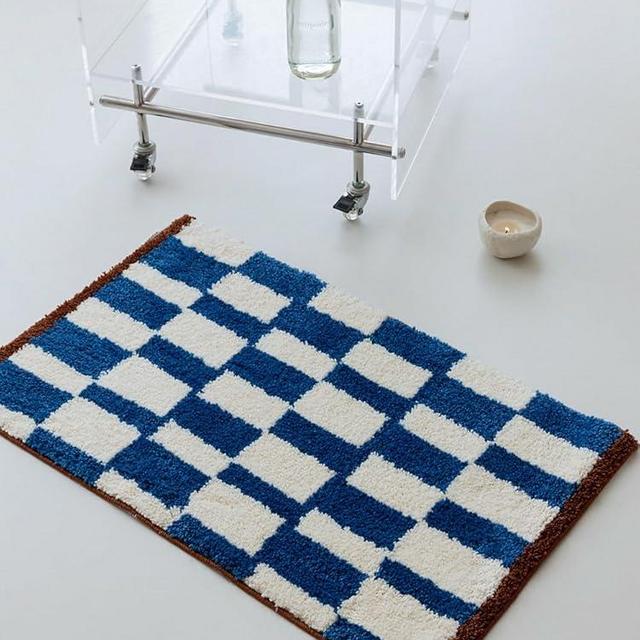 WENSHUO Mosaic Navy Blue Area Rug,Microfiber Absorbent Non-Slip Tufted Rug,TPR Non-Slip Bottom（29.53" L × 17.72" W）