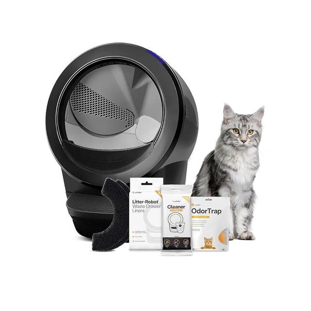 Litter-Robot 4 Supply Bundle by Whisker, Black - Automatic, Self-Cleaning Cat Litter Box, Includes Litter-Robot 4, 3 OdorTrap Refills, 10 Liners, 30 Cleaner Wipes, & 2 Carbon Filters