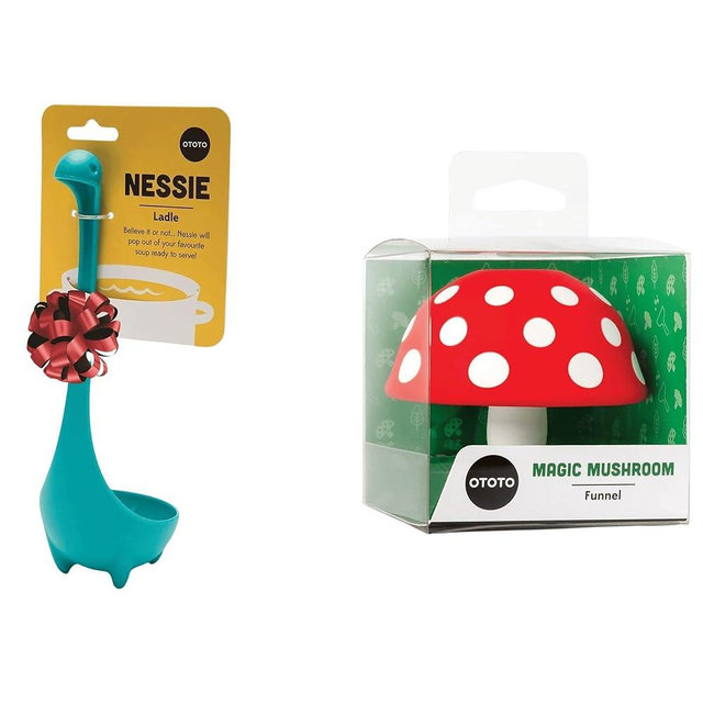 OTOTO Nessie Turquoise Original Nessie Ladle - Soup Ladle + Mushroom - Foldable Kitchen Funnel (Bundle of 2)