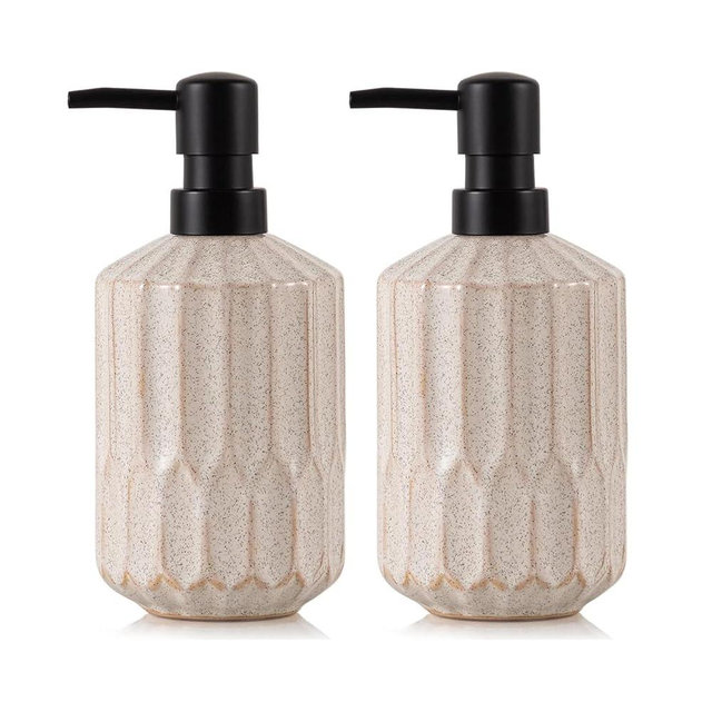 Fun Elements Bathroom Soap Dispenser, 16 Oz Luxurious Hand soap Dispenser for Bathroom, Ceramic Liquid Soap Dispenser for Bathroom Countertop with Plastic Pump, Silicone Funnel (2Pcs Black Pump)