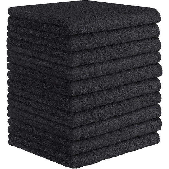 DecorRack 10 Pack 100% Cotton Wash Cloth, Luxurious Soft, 12 x 12 inch Ultra Absorbent, Machine Washable Washcloths, Black (10 Pack)