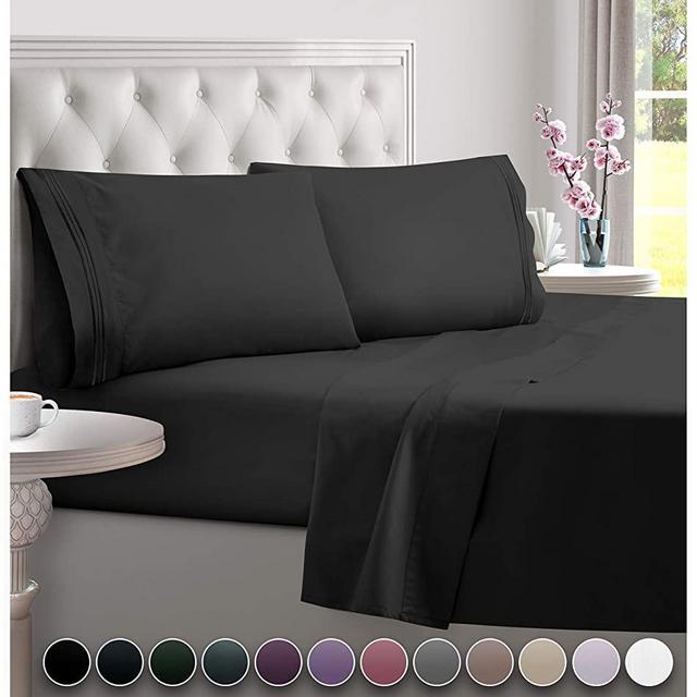 DREAMCARE Deep Pocket Sheets Microfiber Sheets Bed Sheets Set 4 Piece Bedding Sets Queen Size, Black