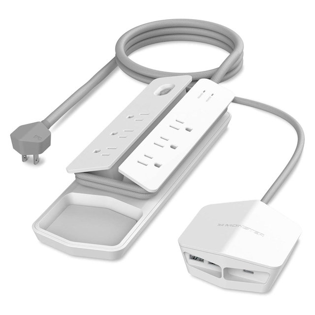 Monster Power Center Vertex Surge Protector With Detachable Power Strip - 6 AC Outlets, 2 USB-A Ports & 1 USB-C Port