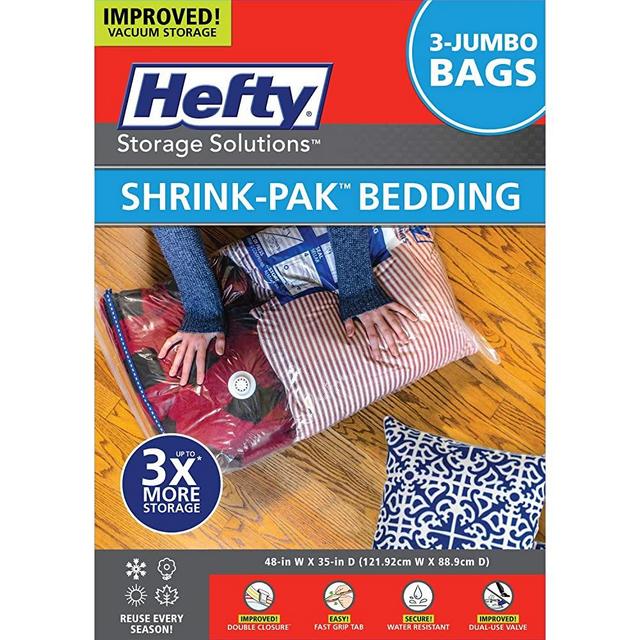 Hefty Shrink-Pak 3 Jumbo Bags for Bedding, Reusable, Vacuum Bags
