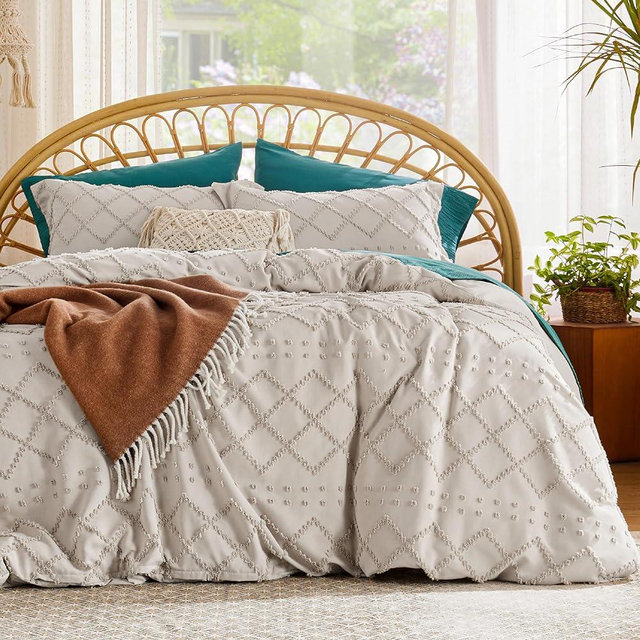 Bedsure Boho Duvet Cover Full - Full Size Duvet Cover, Full Boho Bedding for All Seasons, Embroidery Shabby Chic Home Bedding Duvet Cover (Beige, Full, 80x90)