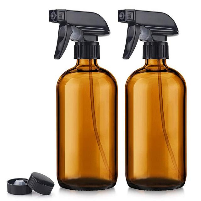 Titanker 2-Pack Spray Bottle, Amber Glass Spray Bottles, Empty Mist Spray Bottle Trigger Sprayer, Refillable 16oz Container for Essential Oils, Cleaning Solutions, Water (Brown)