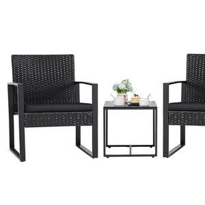 Flamaker 3 Pieces Patio Set Outdoor Wicker Furniture Sets Modern Rattan Chair Conversation Sets with Coffee Table for Yard and Bistro (Black)