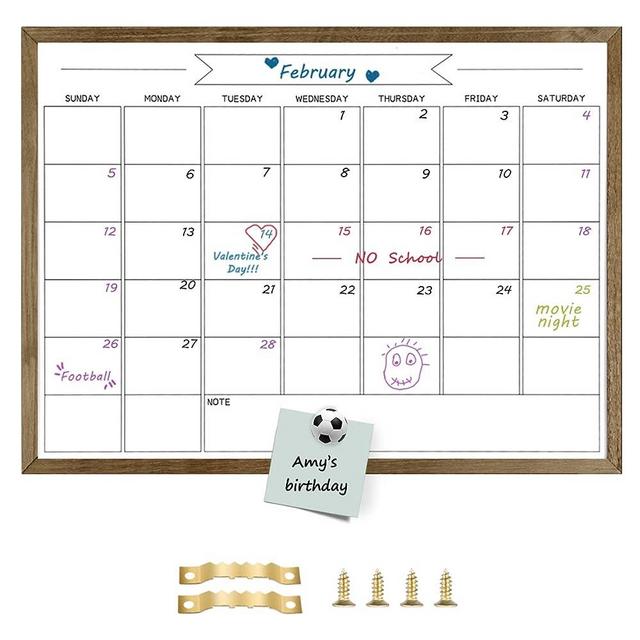 TORASO Dry Erase Monthly Calendar Board, Solid Pine Wood Rustic Brown Frame Magnetic Surface Whiteboard for Wall(YLBB-B-RB-6080)