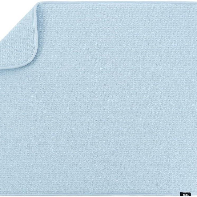 S&T INC. Dish Drying Mat XL, 18” x 24”, Absorbent Microfiber Kitchen Counter Mat, Dish Drying Pad for Dishes, Utensils, Pots and Pans, Extra Large, Sky Blue