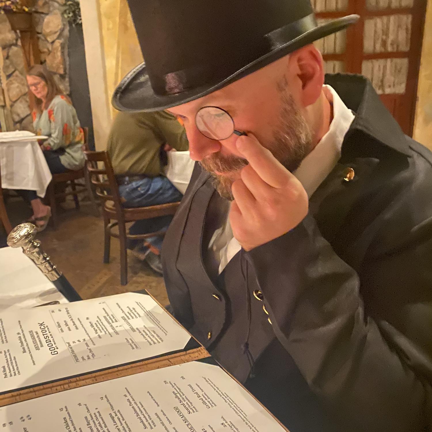 I love how Brandon is game for my crazy ideas. He really ran with the blind date dress up night and went all out. I told him he reminded me of Mr. Peanut and he said that was his inspiration!