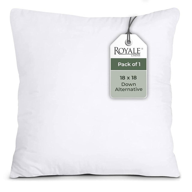ROYALE LINENS 18 x 18 Pillow Insert - Down Alternative Throw Pillows Insert - Square Pillow Pack of 1 White - Bed & Couch Pillows - Inner Cushion for Bed, Cushion for Living Room - Shams Stuffer