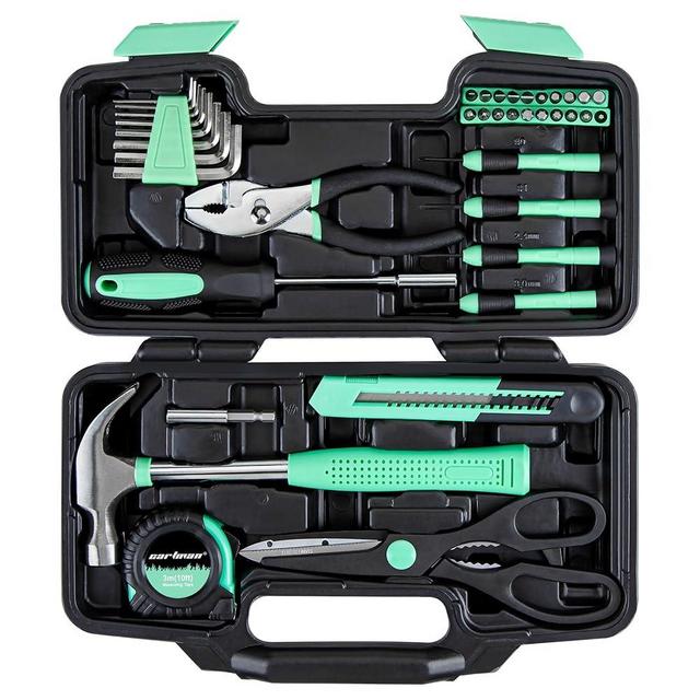 CARTMAN 39 Piece Tool Set General Household Hand Kit with Plastic Toolbox Storage Case Green