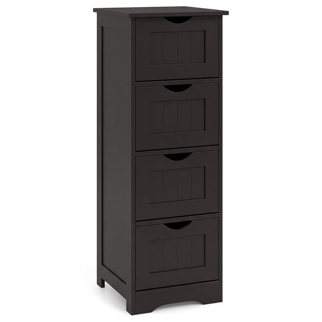 Tangkula Bathroom Floor Cabinet, Freestanding Narrow Side Storage Organizer with 4 Drawers, Multifunctional Towel Cabinet with Anti-Tip Kit for Living Room Laundry Entryway (4 Drawers, Coffee)