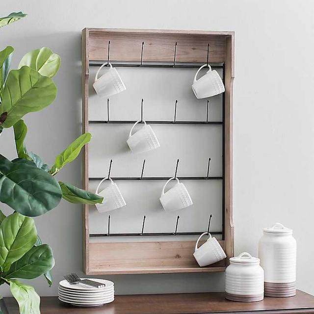 Wood and Metal Wall Mug Holder