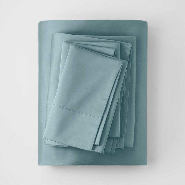 King 500 Thread Count Washed Supima Sateen Solid Sheet Set Light Teal - Casaluna™