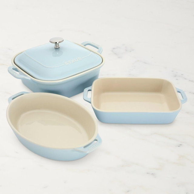 Staub Stoneware Baking Dishes, Set of 4, Light Blue