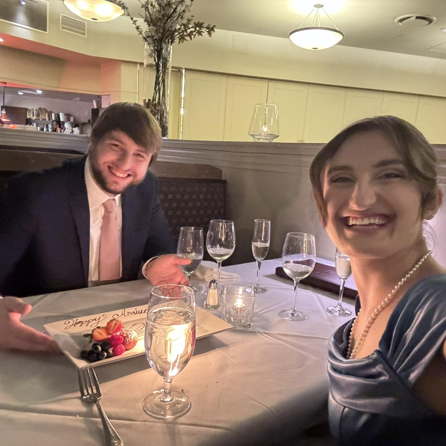 Dinner on our one year anniversary of dating, January 20th, 2025.