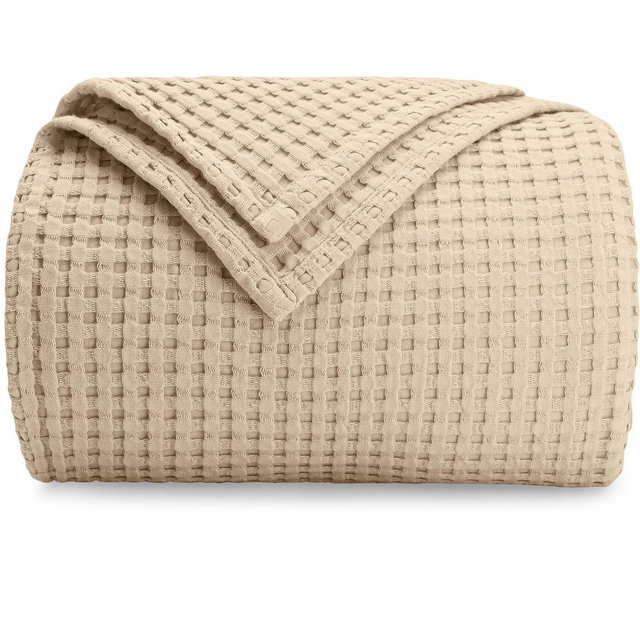 Waffle Blanket for Adults, Extra Large Queen 90" x 90" By Comfy Cubs - Sand
