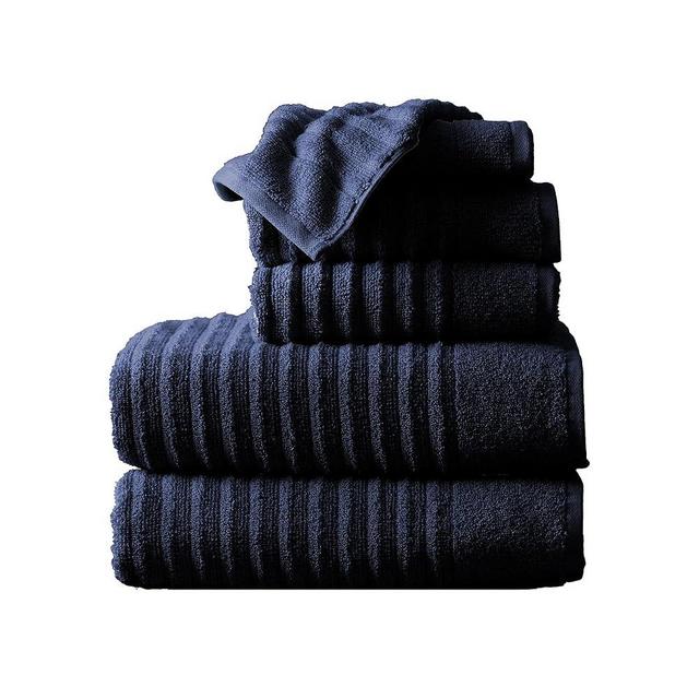 Blue Bath Towel Set - Luxury 100% Cotton 6 Piece Towel Set - 2 Bath Towels, 2 Hand Towels, 2 Washcloths - Absorbent & Quick-Dry Towel for Bathroom - Zero-Twist, Combed Cotton (Navy Blue)