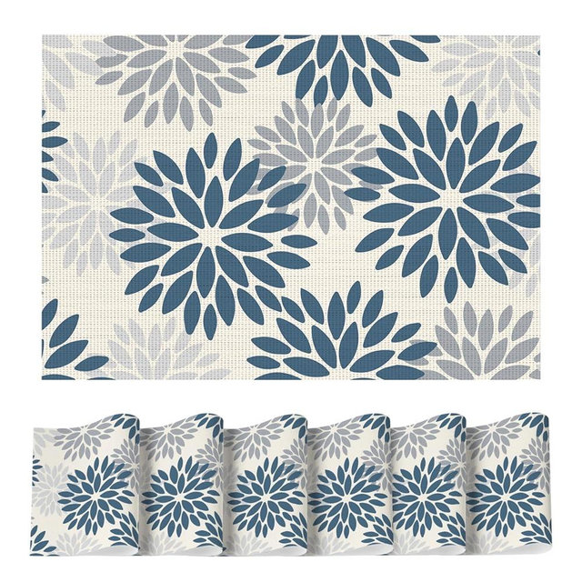 Artoid Mode Floral Vinyl Plistic Placemats Set of 6, Washable Heat Resistant Non-Slip Woven Plastic PVC Place Mats for Farmhouse Holiday Party Kitchen Dining Decor