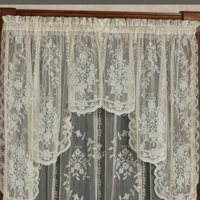 Fiona ll Lace Swag Valance Ivory Pair 90x38