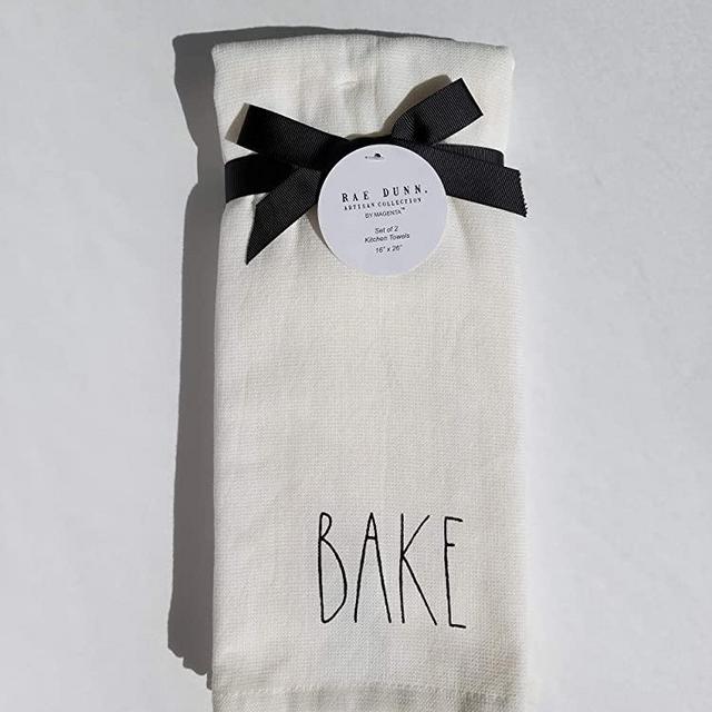 By Magenta Rae Dunn Artisan Collection Bake/Home Made White Kitchen Towels Set of 2