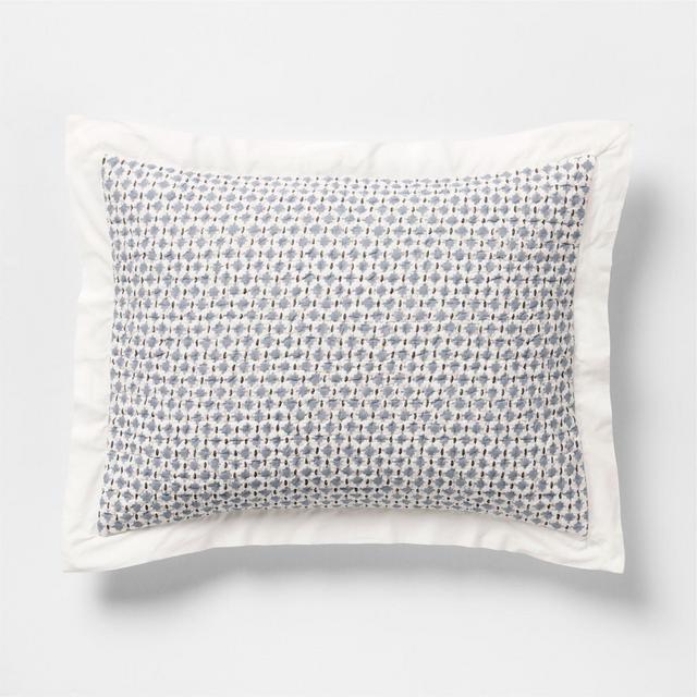 Celeste Organic Cotton Navy Diamond Print Quilted Standard Bed Pillow Sham