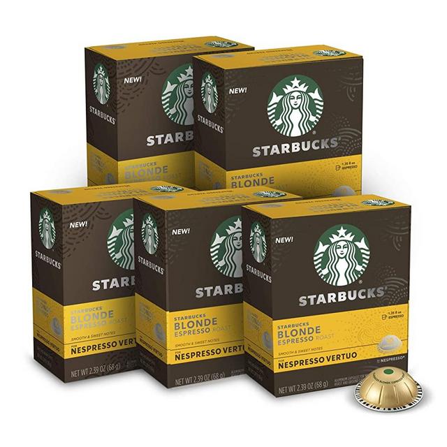 Starbucks Coffee Capsules for Nespresso Vertuo Machines — Blonde Espresso Roast — 5 boxes (50 espresso pods total)