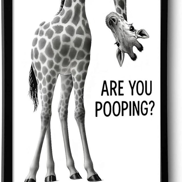 Funny Giraffe “Are You Pooping?” Bathroom Wall Art – 8×10″ Black & White Framed Print – Quirky Toilet Humor Home Décor (Giraffe, 10"L x 8"W, Framed)