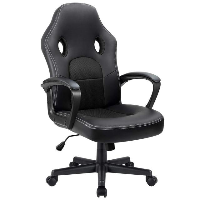 Furmax Office Chair Desk Leather Gaming Chair, High Back Ergonomic Adjustable Racing Chair,Task Swivel Executive Computer Chair Headrest and Lumbar Support (Black)