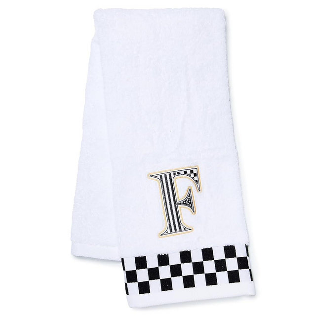 MACKENZIE-CHILDS Monogram Cotton Hand Towel, Cute Black-and-White Decorative Monogrammed Hand Towel for Bathroom or Kitchen, F