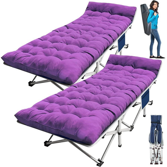 Faysore 2-Pack Camping Cot Cots for Sleeping with Mattress Cots for Camping for Adults with Camfortable Pad Heavy Duty Camping Bed with Carry Bag Folding Cot for Hiking Home Office Nap Vacation