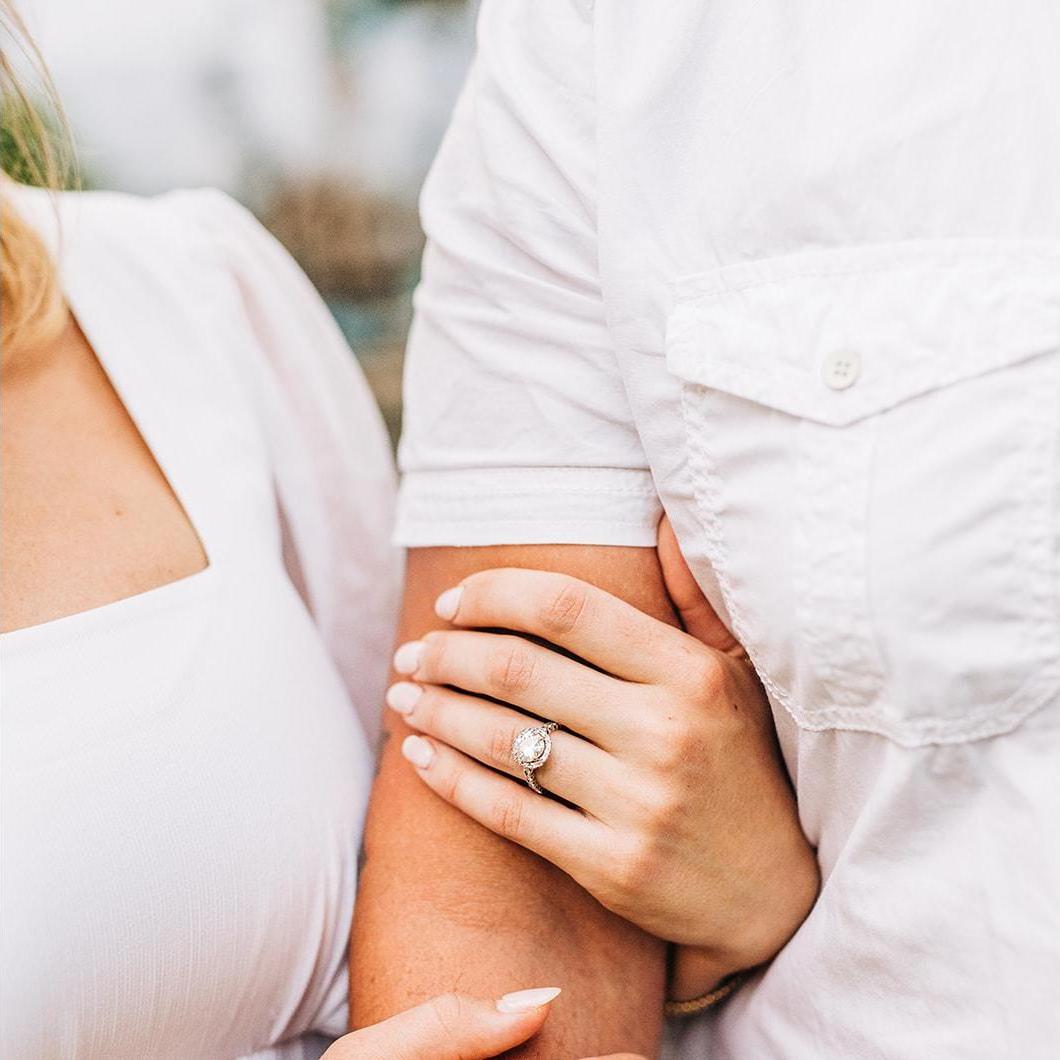 The band of the ring was Michael's mothers, Michael added a new center stone. Michael's sister, Briana, has the center stone in her own ring. The two women each have half of Donna's ring!