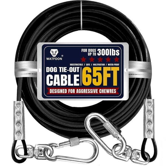 Tie Out Cable for Dogs Up to 300lbs,100ft Extra Strong 1000lbs Break Strength Tie-Out Tether Trolley Training Lead,Dog Run Cable for Yard Garden Park Camping Outside (Black, 300lbs 65ft)