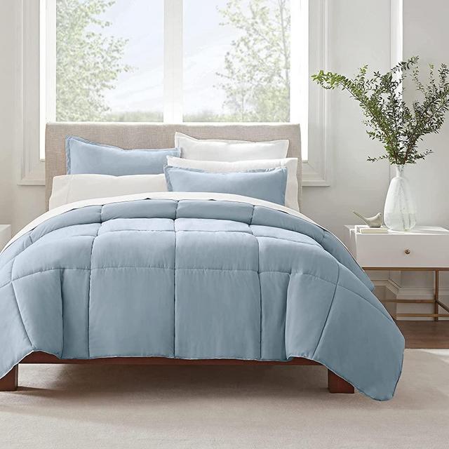 SERTA Simply Clean Ultra Soft Hypoallergenic Solid 3 Piece Comforter Set, King, Light Blue