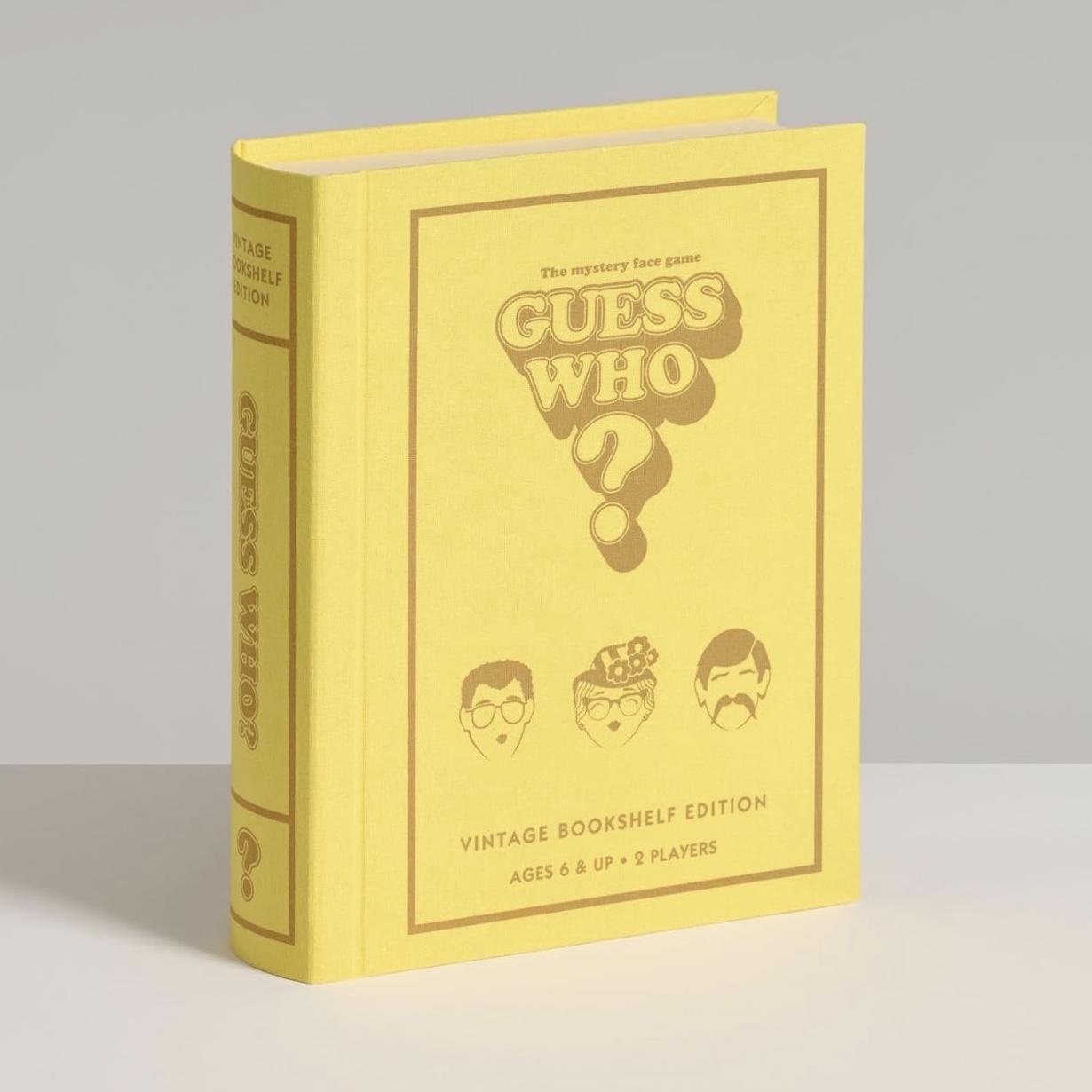 WS Game Company Guess Who? Vintage Bookshelf Edition, Linen Wrapped Book Box & Slipcase, Inspired by 1991 Version, Classic Board Games for Kids & Adults, Ages 6+