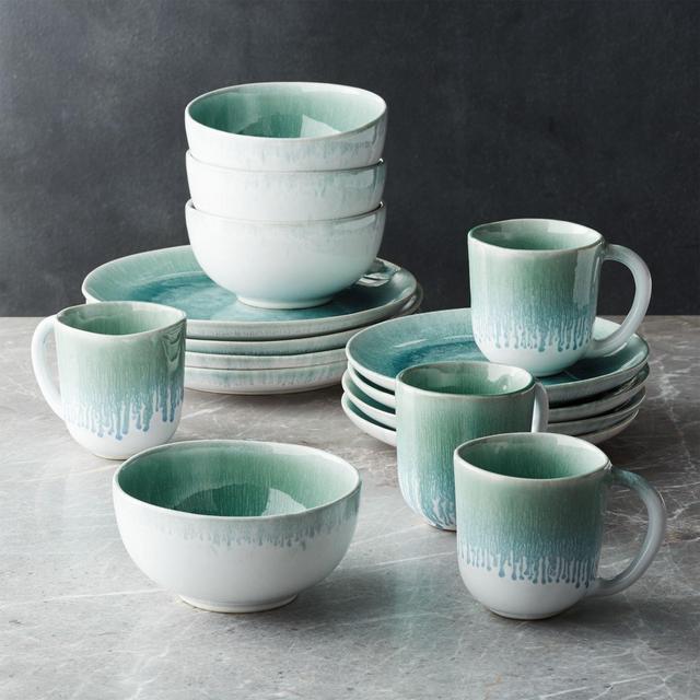 Caspian 16-Piece Aqua Reactive Glaze Dinnerware Set