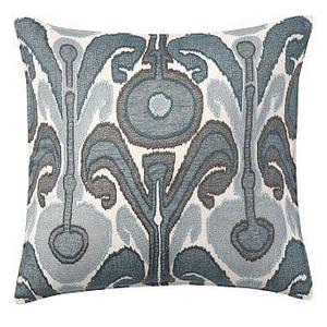 Kenmare Ikat Embroidered Pillow Cover, 24", Blue