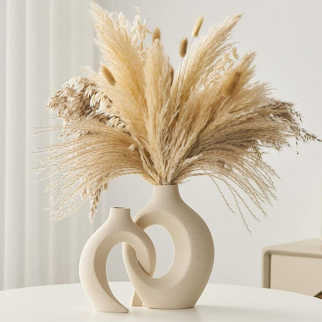 White Ceramic Vases Set of 2 for Home Decor Modern Boho Donut Flower Vase Round Crossed Hollow Vase for Wedding Dining Living Room Table Centerpieces Coffee Table Decoration
