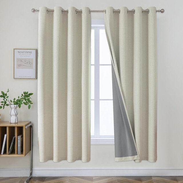 Joydeco Light Beige Blackout Curtains 72 Inches Long, Short Blackout Curtains 2 Panels Sets for Bedroom Living Room, Room Darkening Curtains Linen Texture Drapes for Windows(52x72 inch, Light Beige)