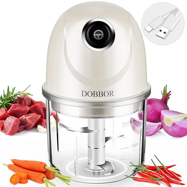 Electric Mini Garlic Chopper, DOBBOR Food Processor, Cordless Portable Meat Grinder with USB Charging for Vegetable,Pepper, Onion,Baby Food,Seasoning, 3-layer blade, 200ml