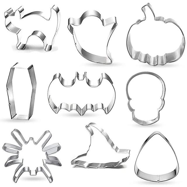 Halloween Cookie Cutters 9-Piece Pumpkin Bat Cat Skull Corn Ghost Witch Hat Spider Coffin Pancake Sandwich Mold Biscuit Bread Fondant for Kids Holiday Sets of 3"