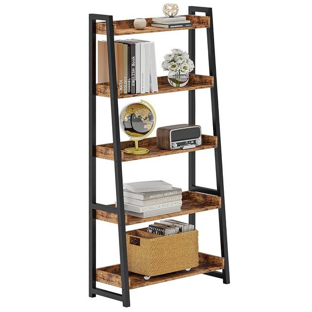 IRONCK Industrial Bookshelf 5-Tier 31.5in Wide, Bookcase Ladder Shelf, Storage Shelves Rack Shelf Unit, Accent Furniture Metal Frame, Home Office Furniture for Bathroom, Living Room