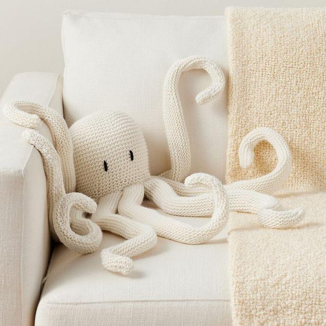 Octopus Shaped Throw Pillow, 31", Ivory