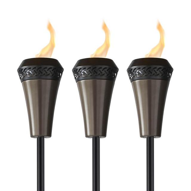 TIKI® Brand Island King® Outdoor TIKI Torches, 65-Inch Gunmetal Finish and Brown, Perfect for Patio & Backyard Décor, Pack of 3