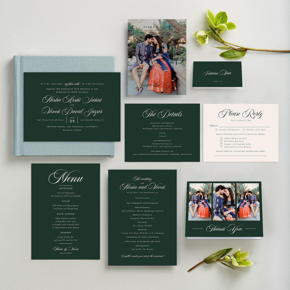 Grazio Landscape | Dark Forest | Zola Wedding Invitations