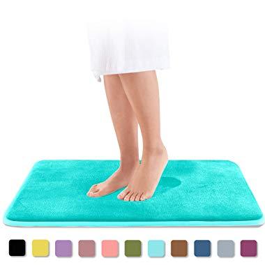 Genteele Memory Foam Bath Mat Non Slip Absorbent Super Cozy Velvet Bathroom Rug Carpet (17 inches X 24 inches, Teal)