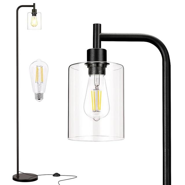 Ziisee Floor Lamps for Living Room - Standing Lamp with Glass Lampshade, Modern Floor Lamp with LED Bulbs, Bright Industrial Floor Lamp for Bedroom, Black Tall Lamp for Office(Light Bulb Included)