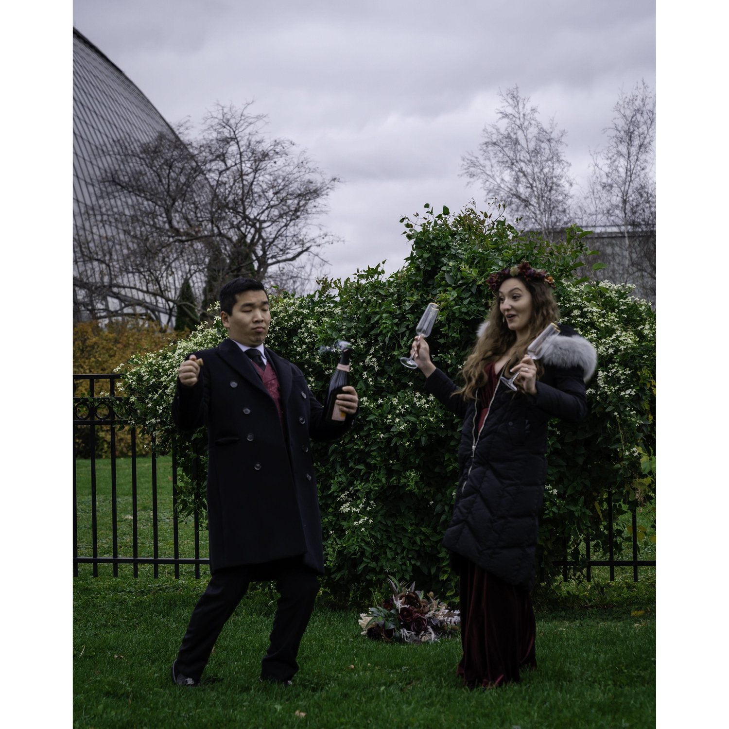 Popping Champagne after Elopement, we were caught off guard